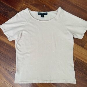 JOSEPHINE CHAUS Knit Silk Blend Top Pullover Short Sleeve Decorated with Pearls